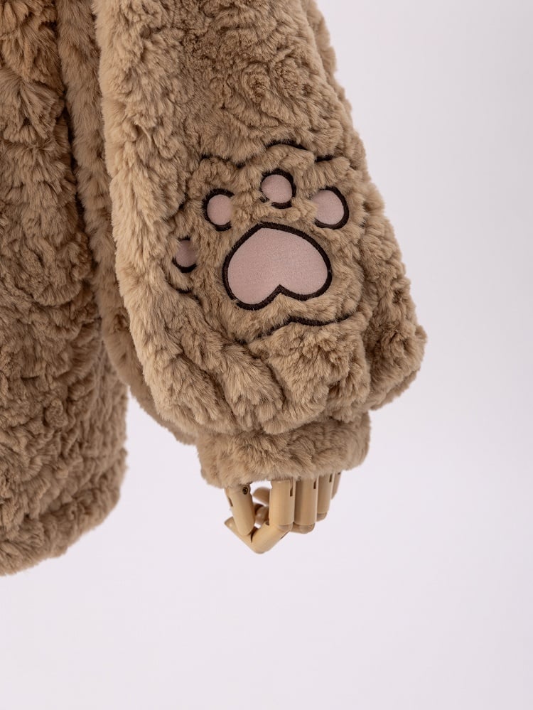 Brown Fluffy Teddy Bear Jacket with Ears Hood for Girls/Women