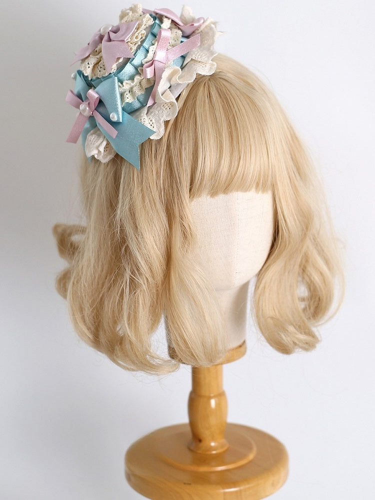 Pink&Blue Sweet Lolita Beaded Decorated Bowknot Details Mini Hat