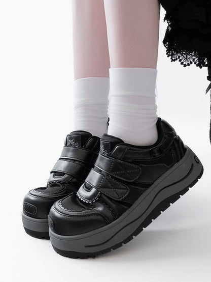 Black Velcro Strap Closures Platform Sneakers