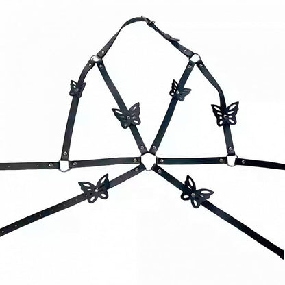 Black Y2K Butterfly Decorated PU Harness Belt