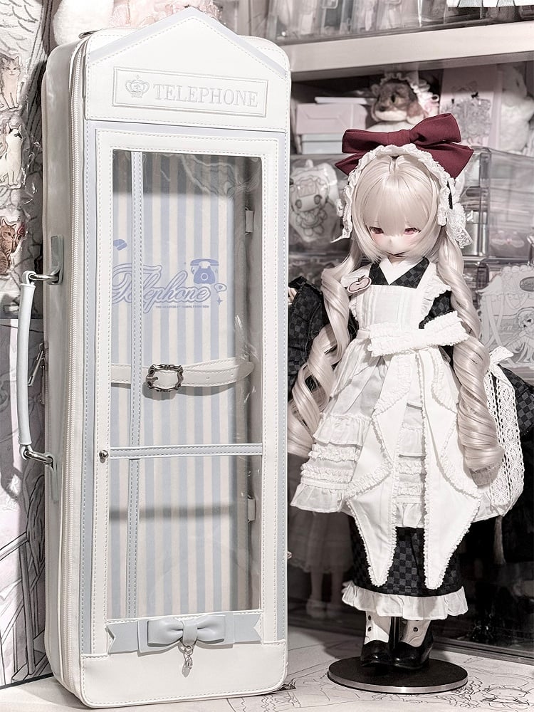 White&Blue Telephone Booth-shaped 1/4 Scale BJD Doll Bag with Two Straps