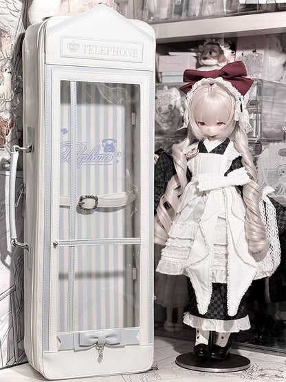 White&Blue Telephone Booth-shaped 1/4 Scale BJD Doll Bag with Two Straps