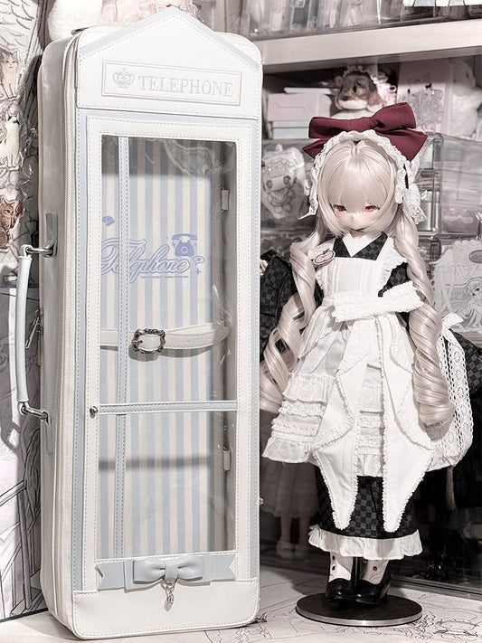 White&Blue Telephone Booth-shaped 1/4 Scale BJD Doll Bag with Two Straps