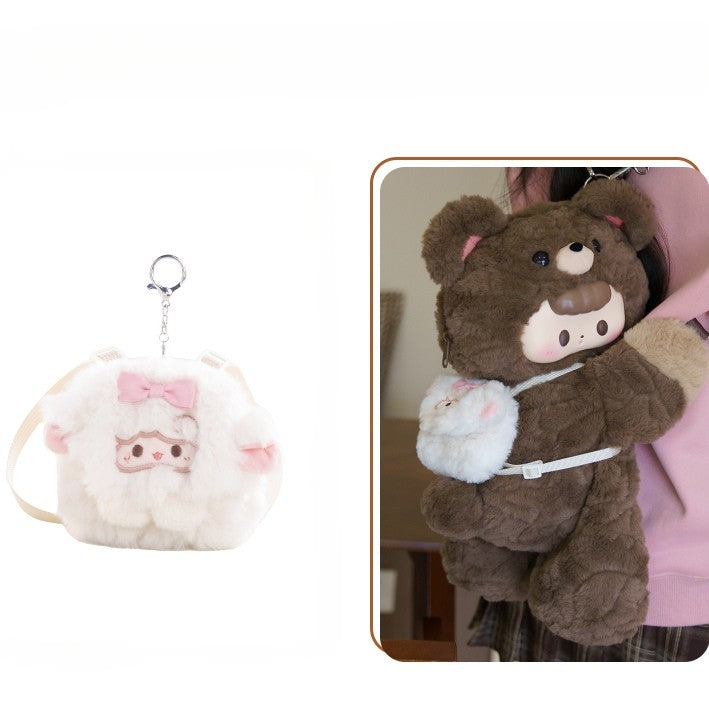 Brown Plush Bear Backpack/Crossbody Bag + Keychain