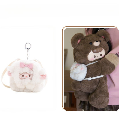 Brown Plush Bear Backpack/Crossbody Bag + Keychain