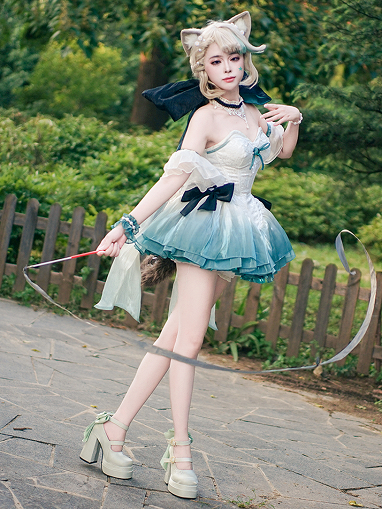 Light Green Detachable Bowknot Lily of the Valley Embroidery High Block Heel Platform Mary Janes