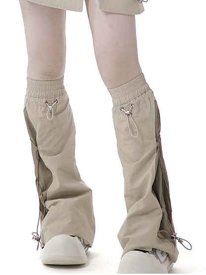 Khaki Drawstring Cuffs Techwear Leg Warmers