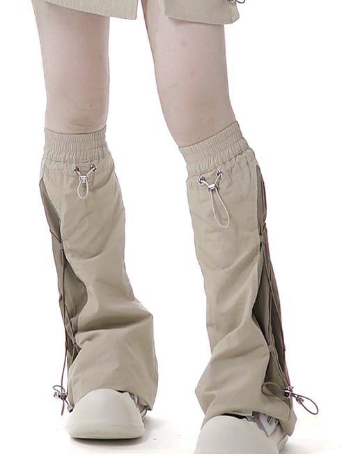 Khaki Drawstring Cuffs Techwear Leg Warmers