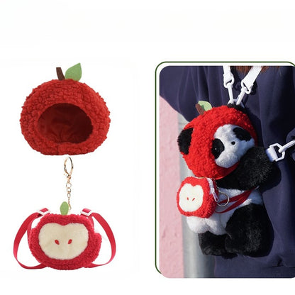 Cute Panda Plush Backpack/Crossbody Bag + Apple Hat + Apple Backpack Keychain