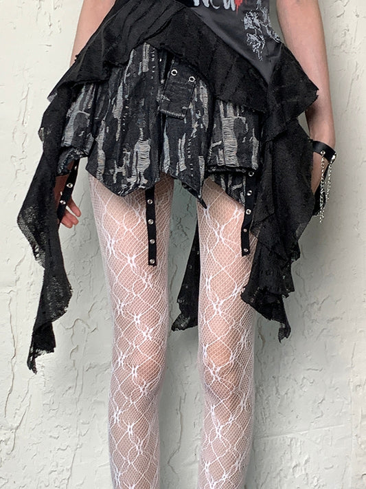 White Y2K Semi-sheer Hollow-out Design Tights