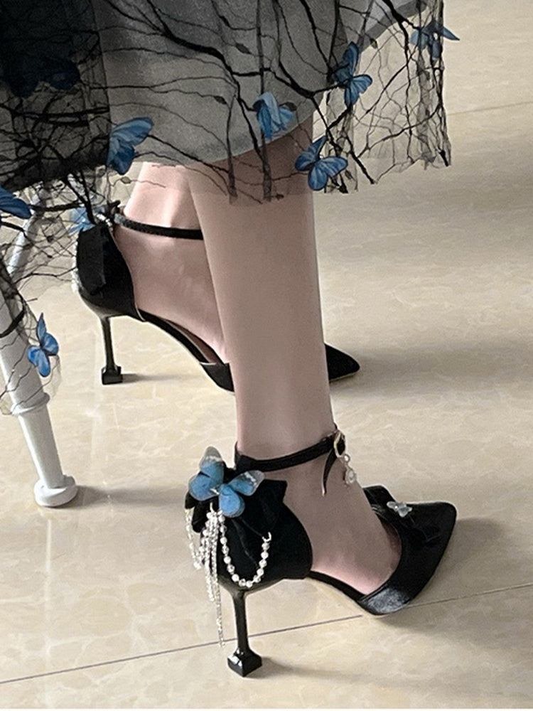 Black Butterfly and Bowknot Tassel 5CM/8CM Hime Lolita Heels