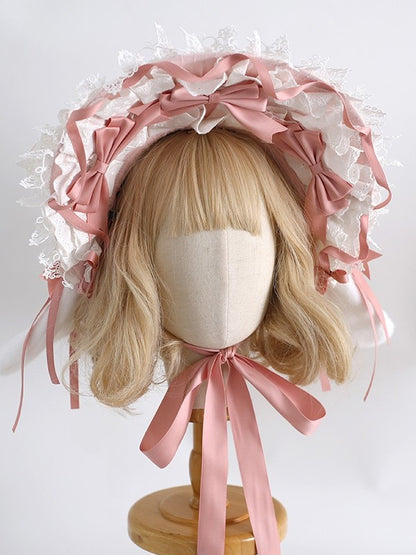 5 Color Options Bowknot Details Lace Trim Bunny Ear Bonnet