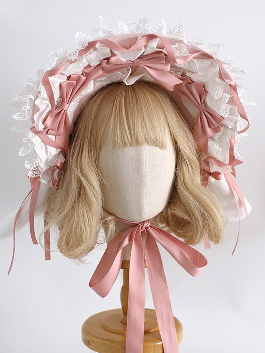 5 Color Options Bowknot Details Lace Trim Bunny Ear Bonnet