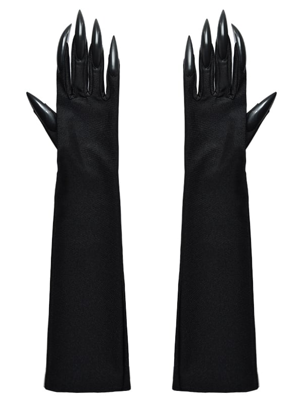 Gothic Punk Black Halloween Gloves with Nails