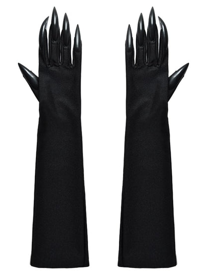 Gothic Punk Black Halloween Gloves with Nails