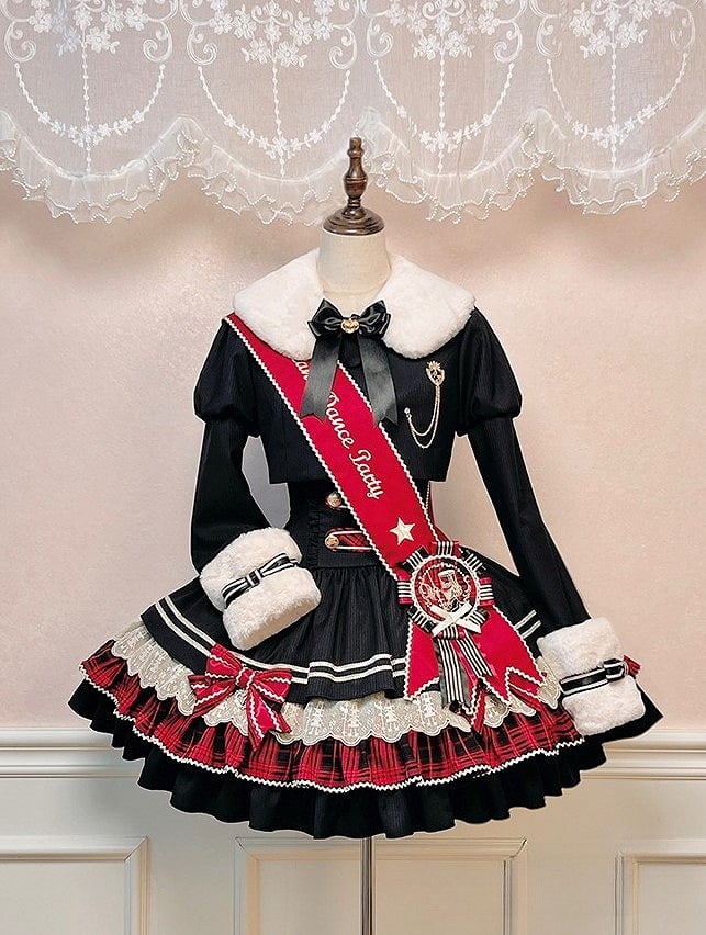 Red Embroidered Lolita Sash with Flower Disc
