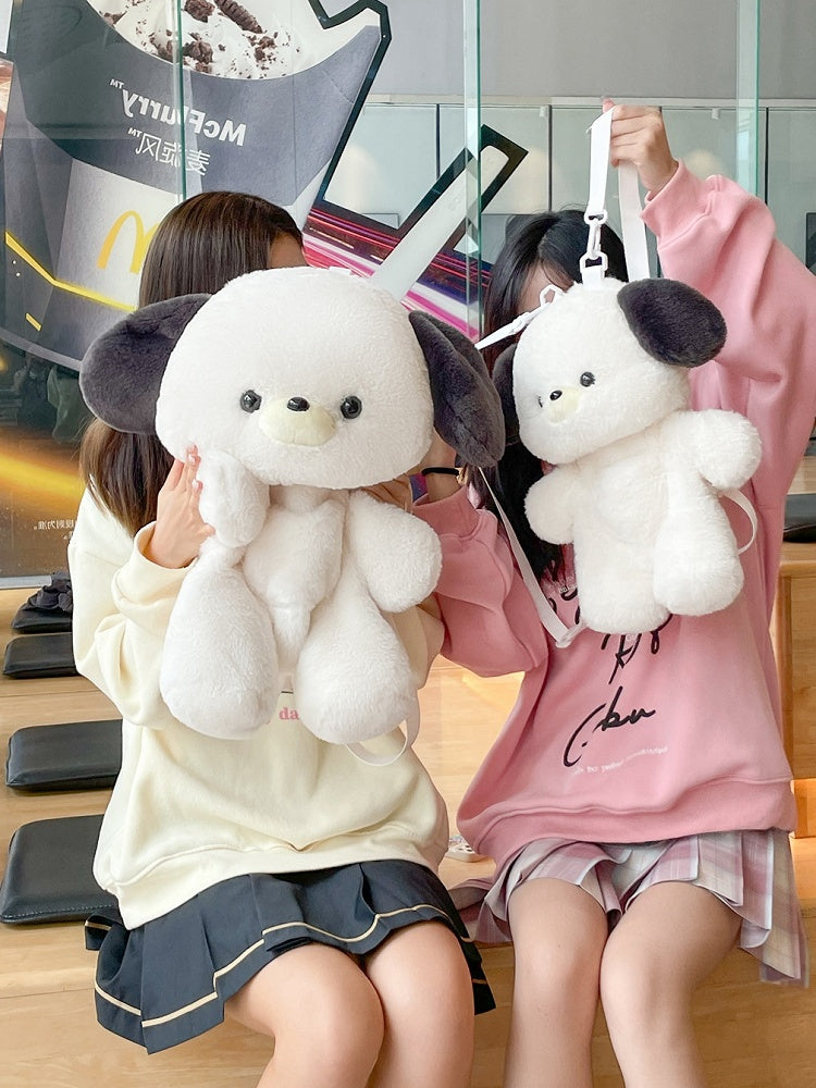 White 35cm/50cm Plush Baby Dog Backpack Detachable Shoulder Straps