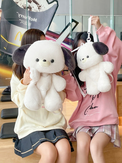 White 35cm/50cm Plush Baby Dog Backpack Detachable Shoulder Straps