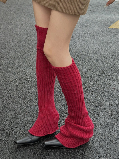 Off-white/Apricot/Red/Coffee/Dusty Purple/Black Knitted Leg Warmers