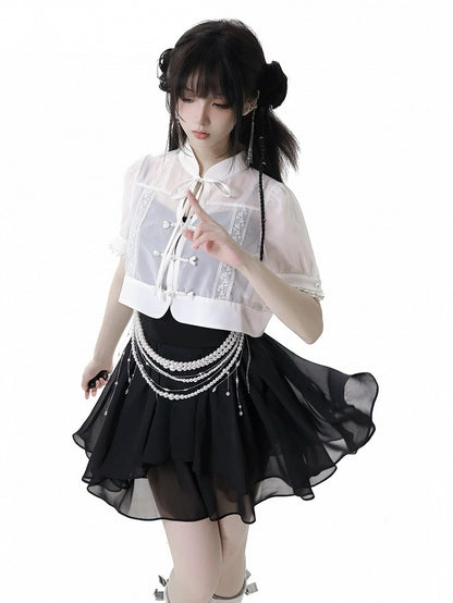 White Layered Beaded Waist Chain