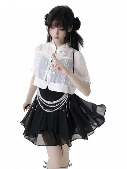 Black Chiffon Spaghetti Strap Dress Long/Short Version