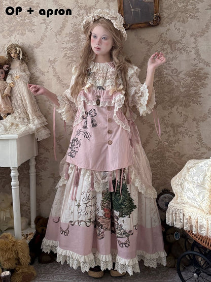 Plus Sizes Available Ruffle Round Neck Drawstring Overlay Sweet Lolita Cotton Dress