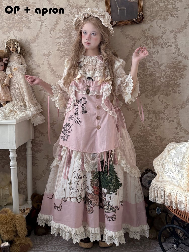 Plus Sizes Available Ruffle Round Neck Drawstring Overlay Sweet Lolita Cotton Dress