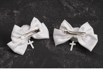 Cross Charm Gothic White Rose Bowknot Hairclips