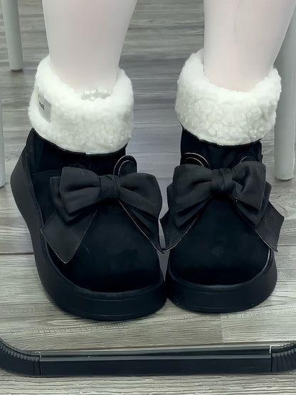 Black Bunny Ear Design Bowknot Platform Winter Ugg Boots