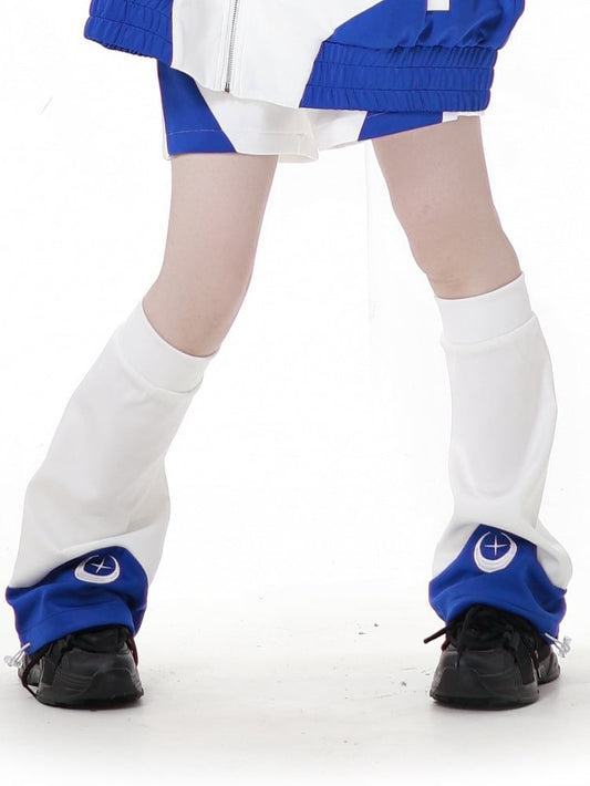 Moon and Star Embroidery Blue & White Leg Warmers
