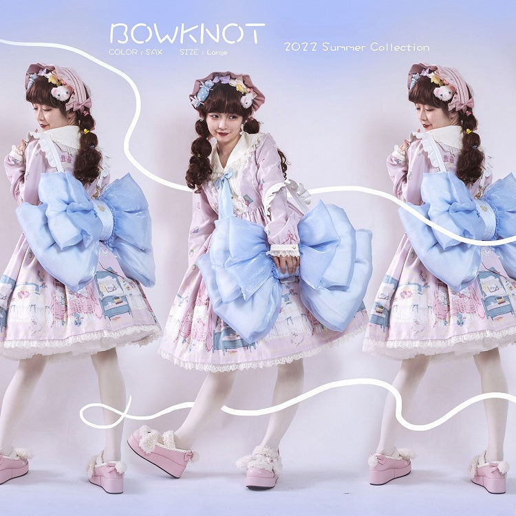 Sax Blue Tulle Big Bow Backpack Solid Color 3 Size Options