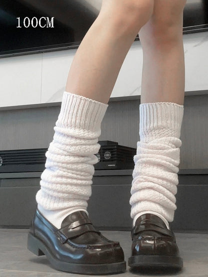 White JK Uniform Knitted Calf Socks 60CM/100CM Length