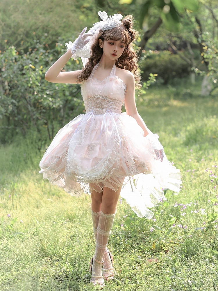 Plus Size Friendly Pink Tiered Ruffle Skirt Hime Jumper Skirt