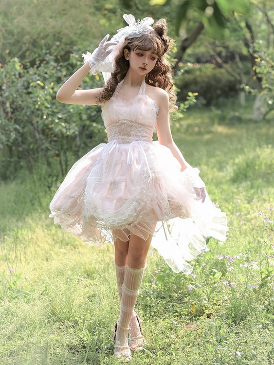 Plus Size Friendly Pink Tiered Ruffle Skirt Hime Jumper Skirt