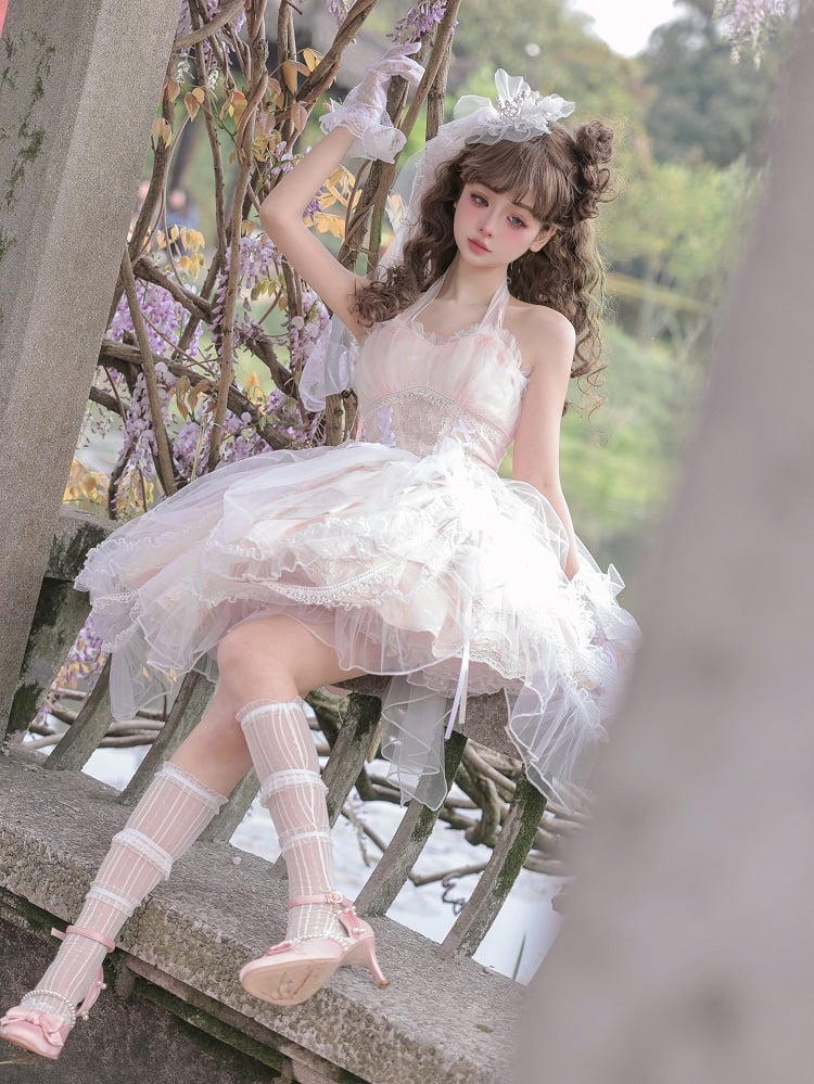 Plus Size Friendly Pink Tiered Ruffle Skirt Hime Jumper Skirt