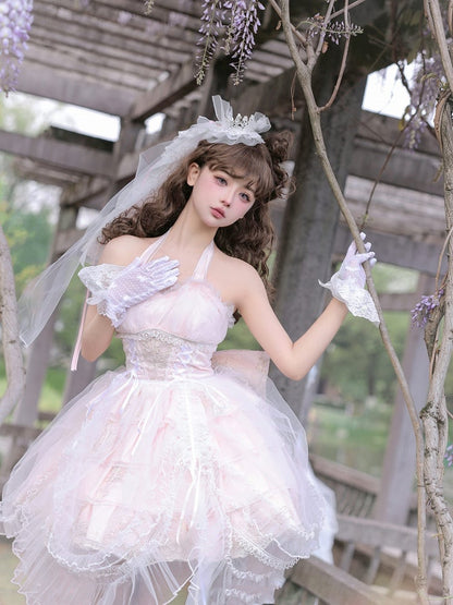 Plus Size Friendly Pink Tiered Ruffle Skirt Hime Jumper Skirt