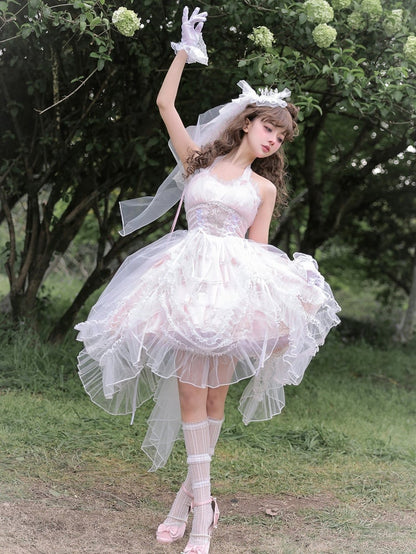 Plus Size Friendly Pink Tiered Ruffle Skirt Hime Jumper Skirt