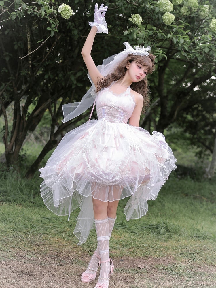 Plus Size Friendly Pink Tiered Ruffle Skirt Hime Jumper Skirt