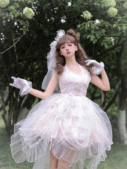 Plus Size Friendly Pink Tiered Ruffle Skirt Hime Jumper Skirt