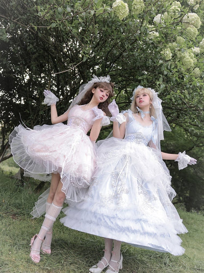 Plus Size Friendly Pink Tiered Ruffle Skirt Hime Jumper Skirt