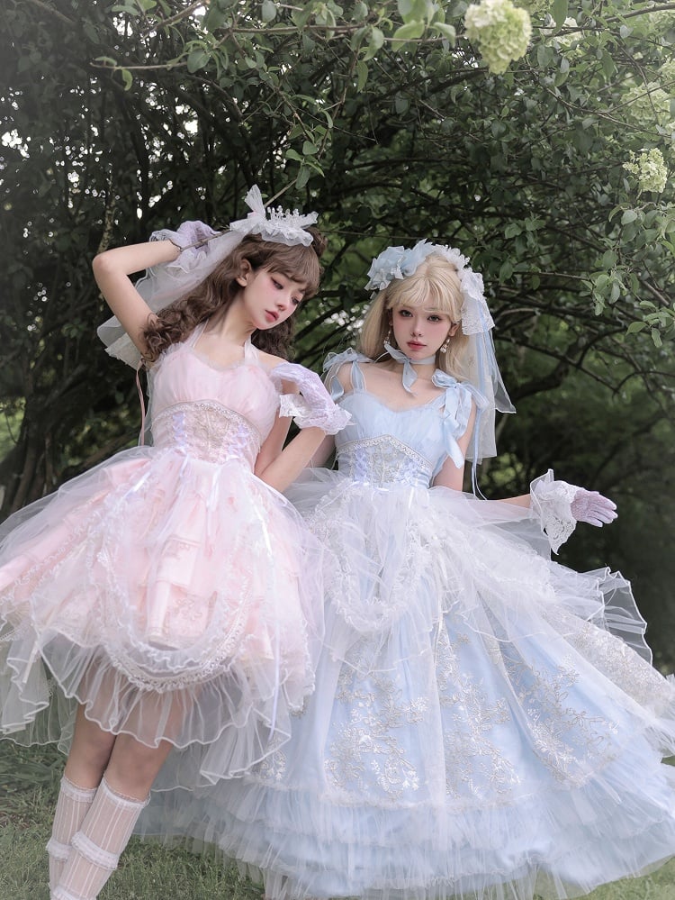 Plus Size Friendly Pink Tiered Ruffle Skirt Hime Jumper Skirt