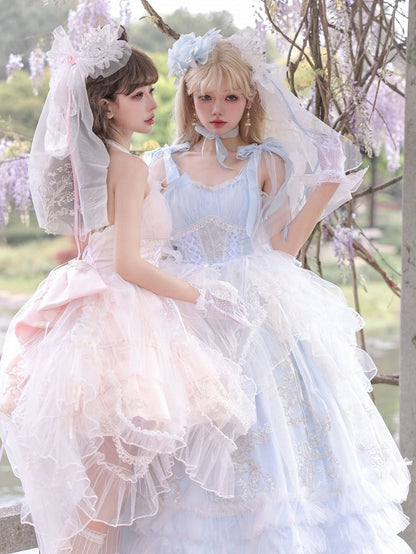 Plus Size Friendly Pink Tiered Ruffle Skirt Hime Jumper Skirt