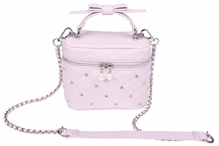 Pink/White/Black Jirai Kei Quilted Crossbody/Handbag with Rhinestone Decor