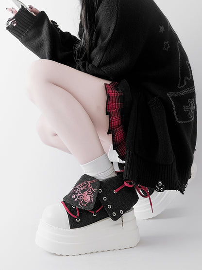 Black & Red Punk Spider Print Platform Sneakers