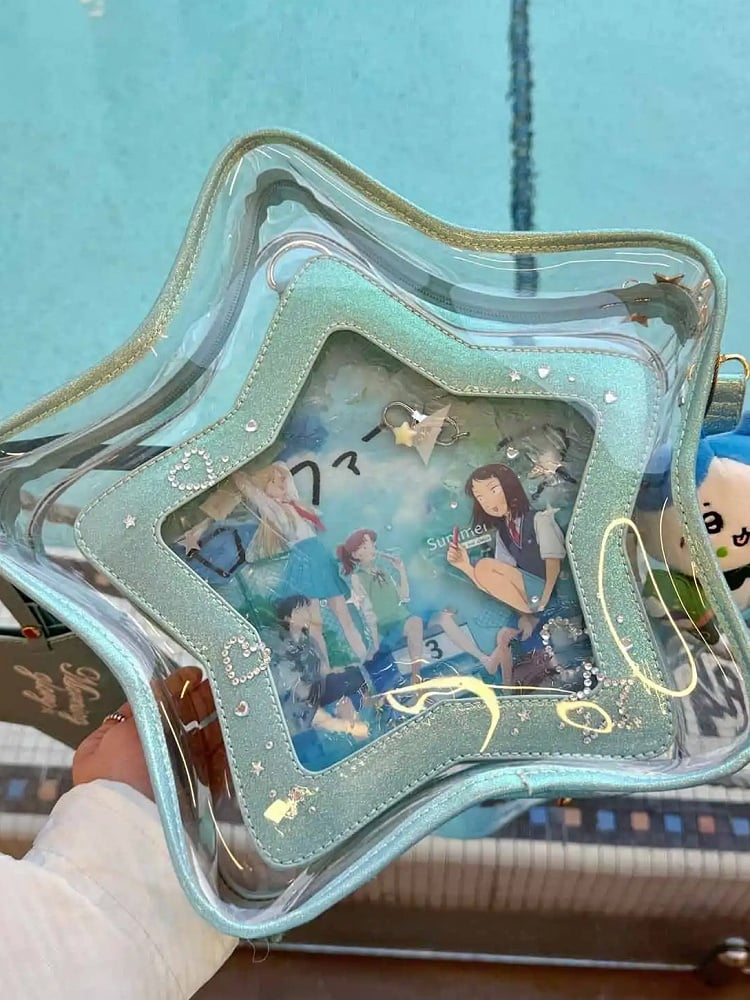 Blue PU Star-shaped Ita Bag Set with Detachable Badge Charm