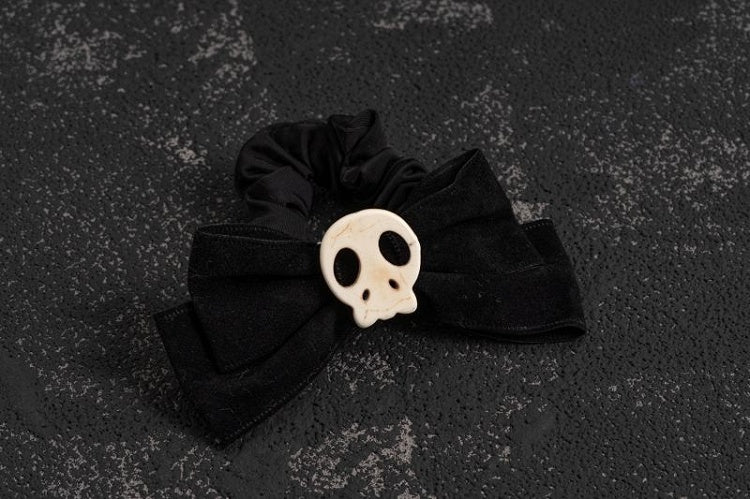 Handmade Skull Black Gothic Bow Hair Tie
