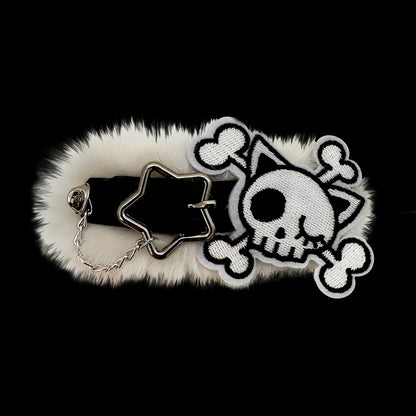 Black/White Skeleton Applique Gothic Plush Hairclip