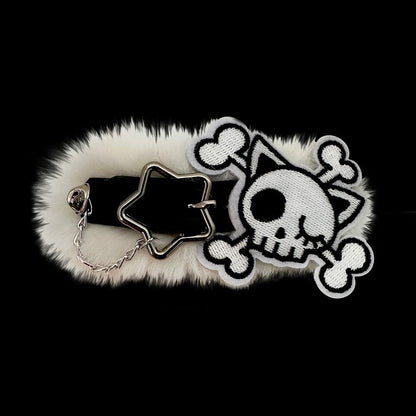 Black/White Skeleton Applique Gothic Plush Hairclip