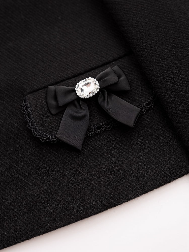 Jirai Kei Black Detachable Faux Fur Collar and Cuffs Landmine Style Coat