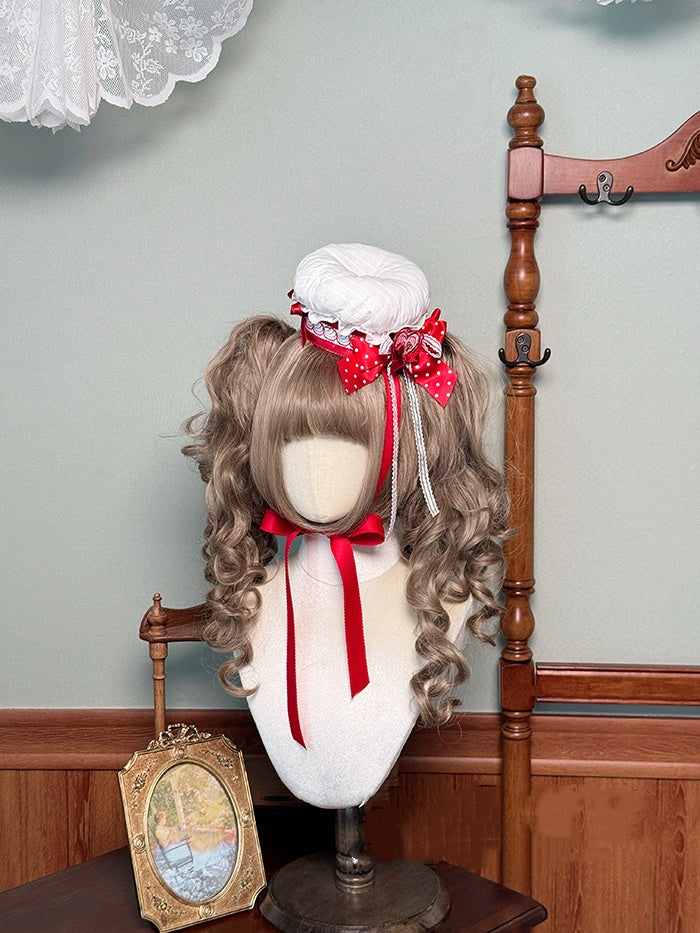 Red Polka-dot Bowknots Decoration White Chef Hat